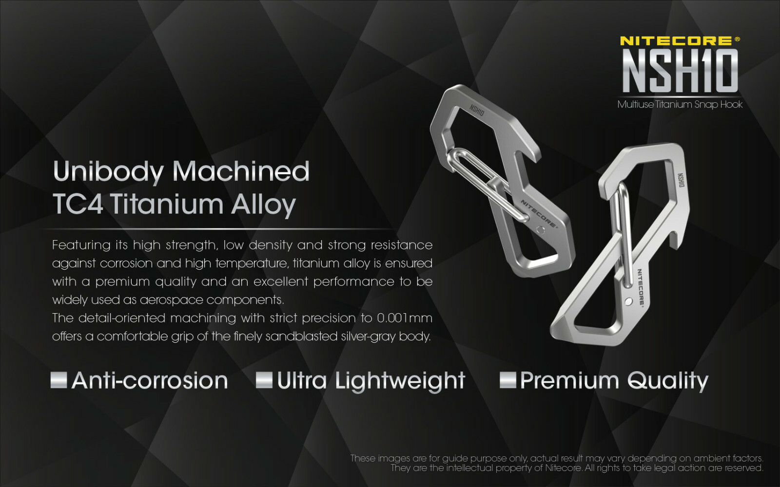 NiteCore NSH10 Multiuse Titanium Snap Hook EDC Multi-Tool Keychain Carabiner