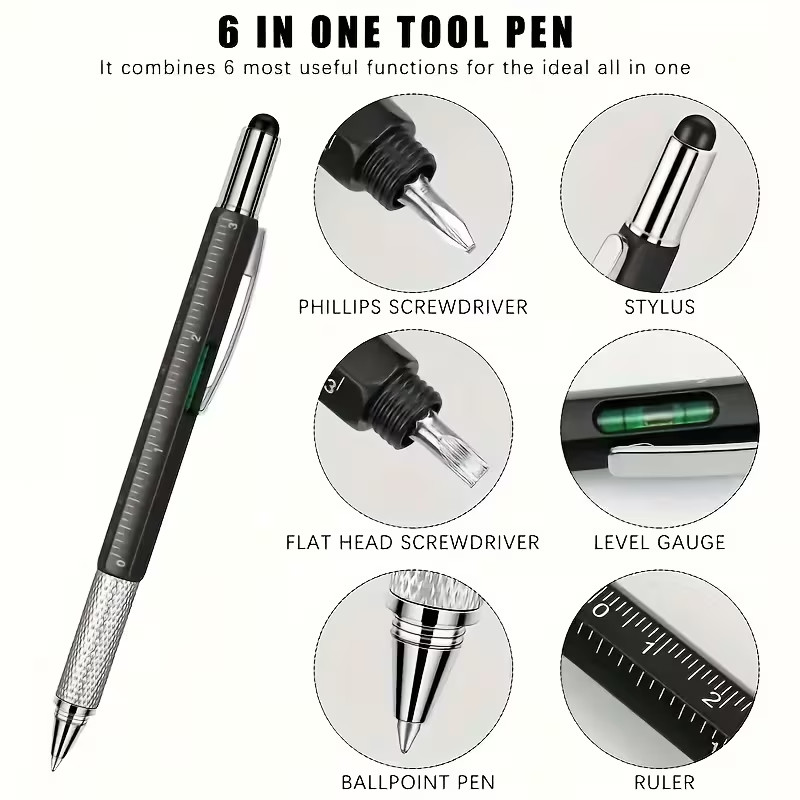 12 pcs – 6 in 1 Multitool Tool Pen, 12 Ink Refill, 6 colors. U.S. Seller.