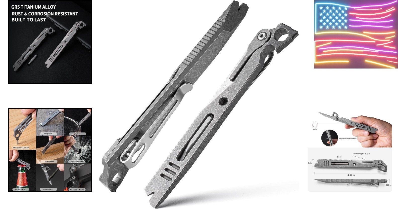Titanium EDC Pry Bar,Pocket Multitool Mini Prybar,Keychain Crowbar Tool with …