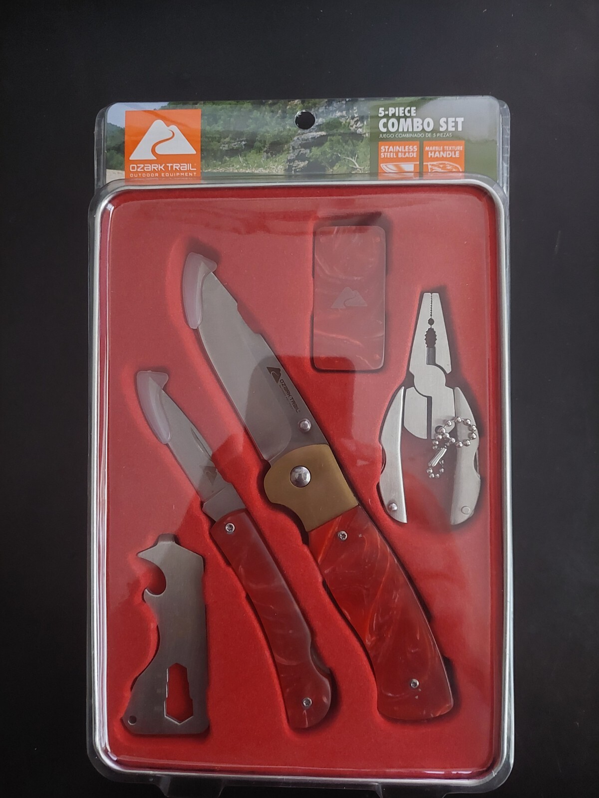 Ozark Trail 5pcs Combo Set-Stainless Steel Folding Knives, Multi-tool Money clip