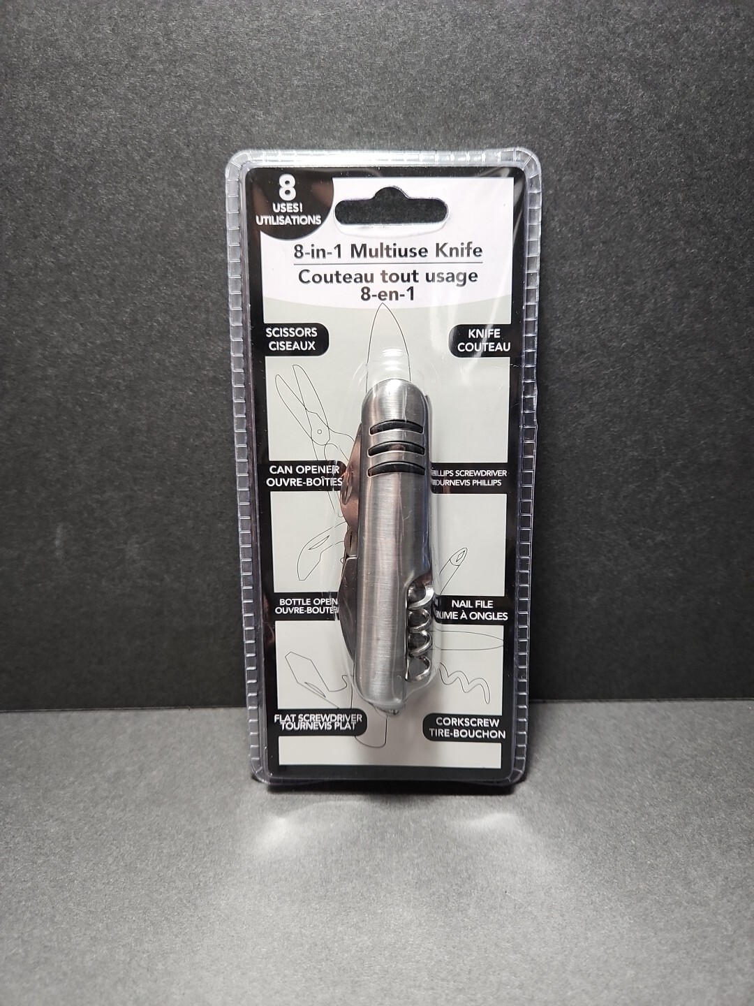 8-in-1 Multiuse Pocket Knife Utility Hand Tool 3.5in Long