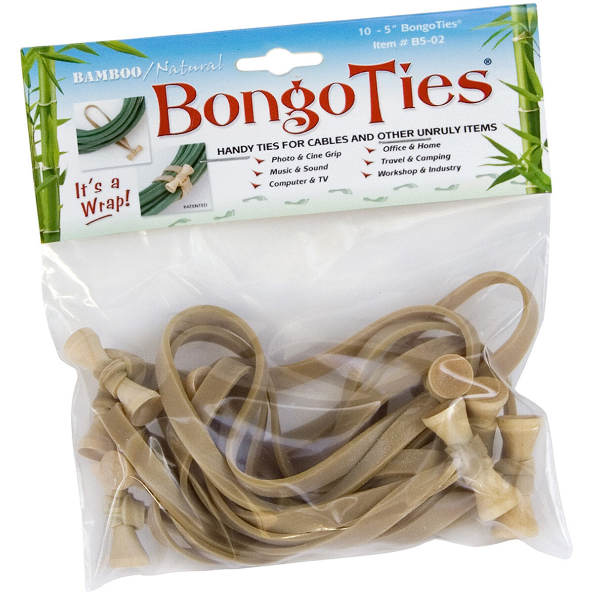 BongoTies All Natural Reusable Cable Tie Wraps – 10-Pack – Natural