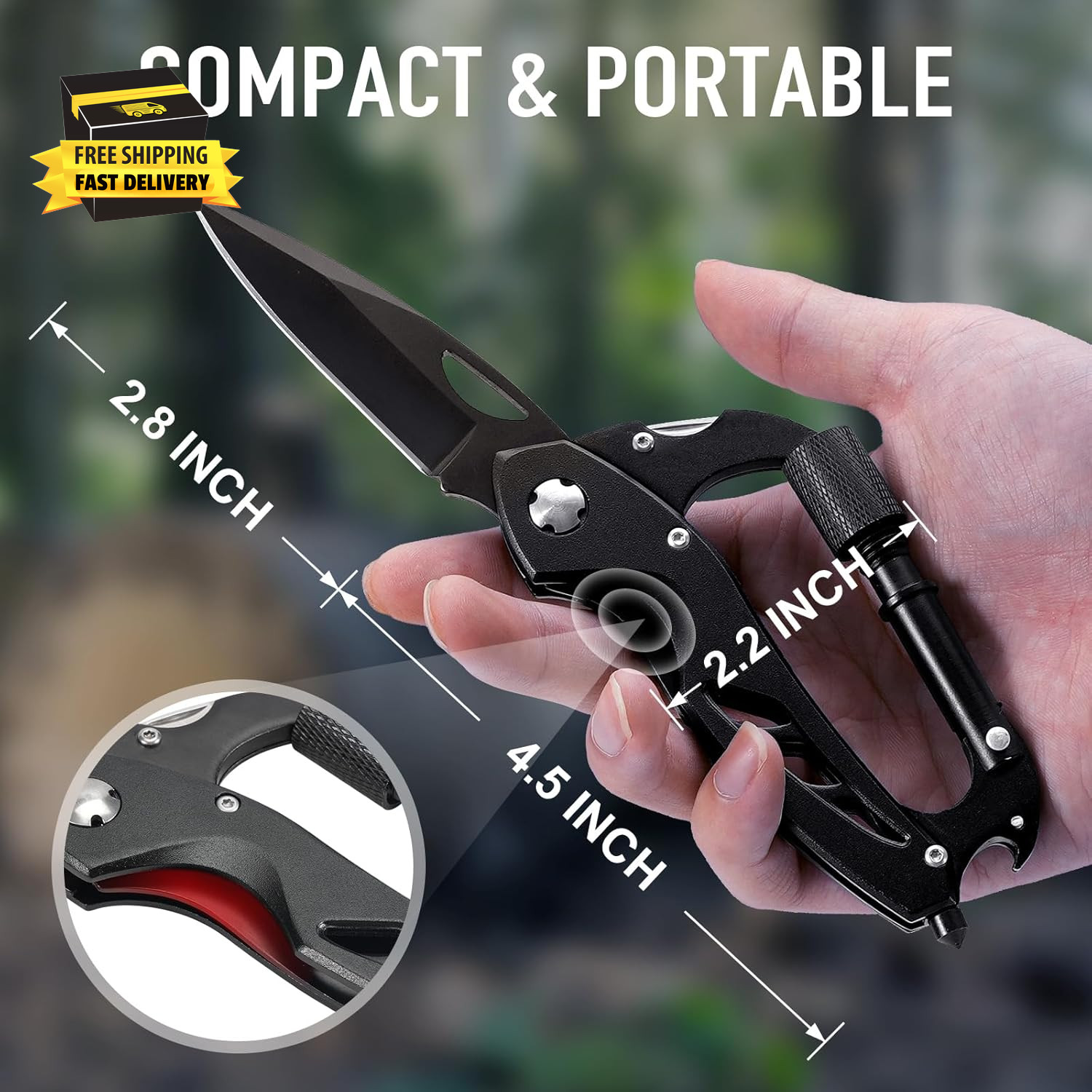 Multitool Carabiner with Pocket Knife, Birthday Gifts for Men Him Boyfriend, EDC