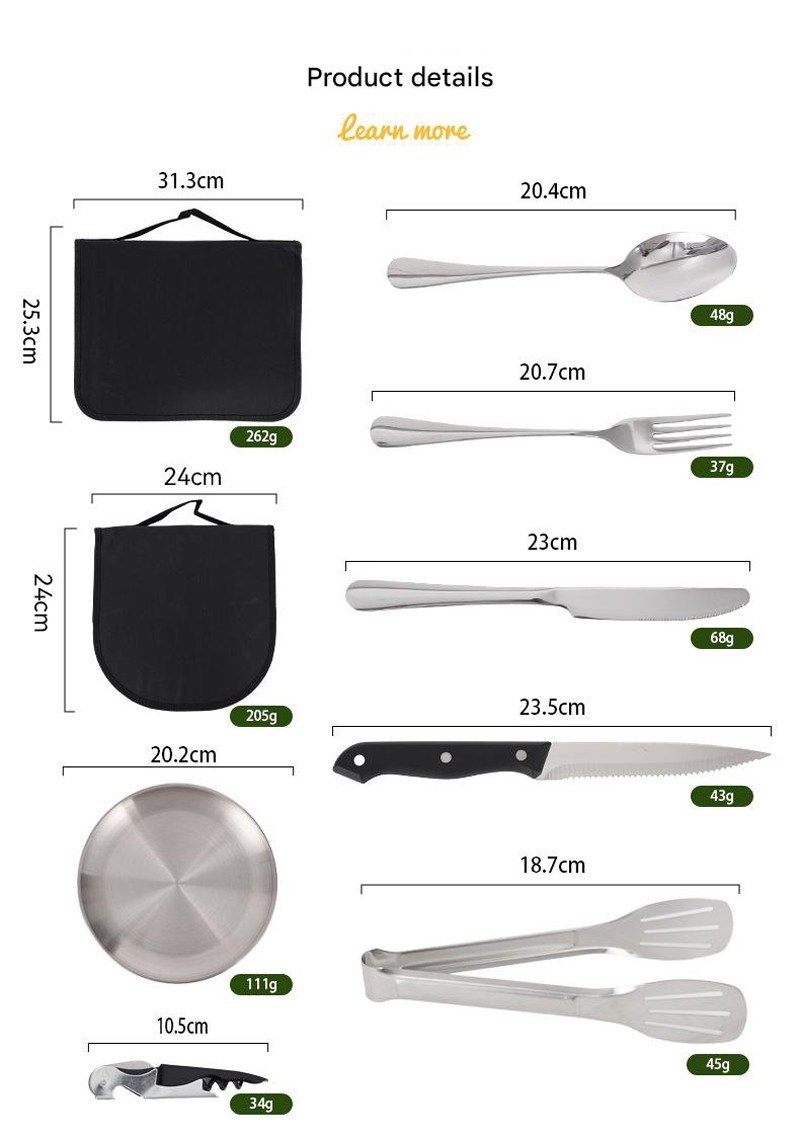 Outdoor Stainless Steel Cutlery Set, Camping Utensils Kit Storage Bag for Picnic