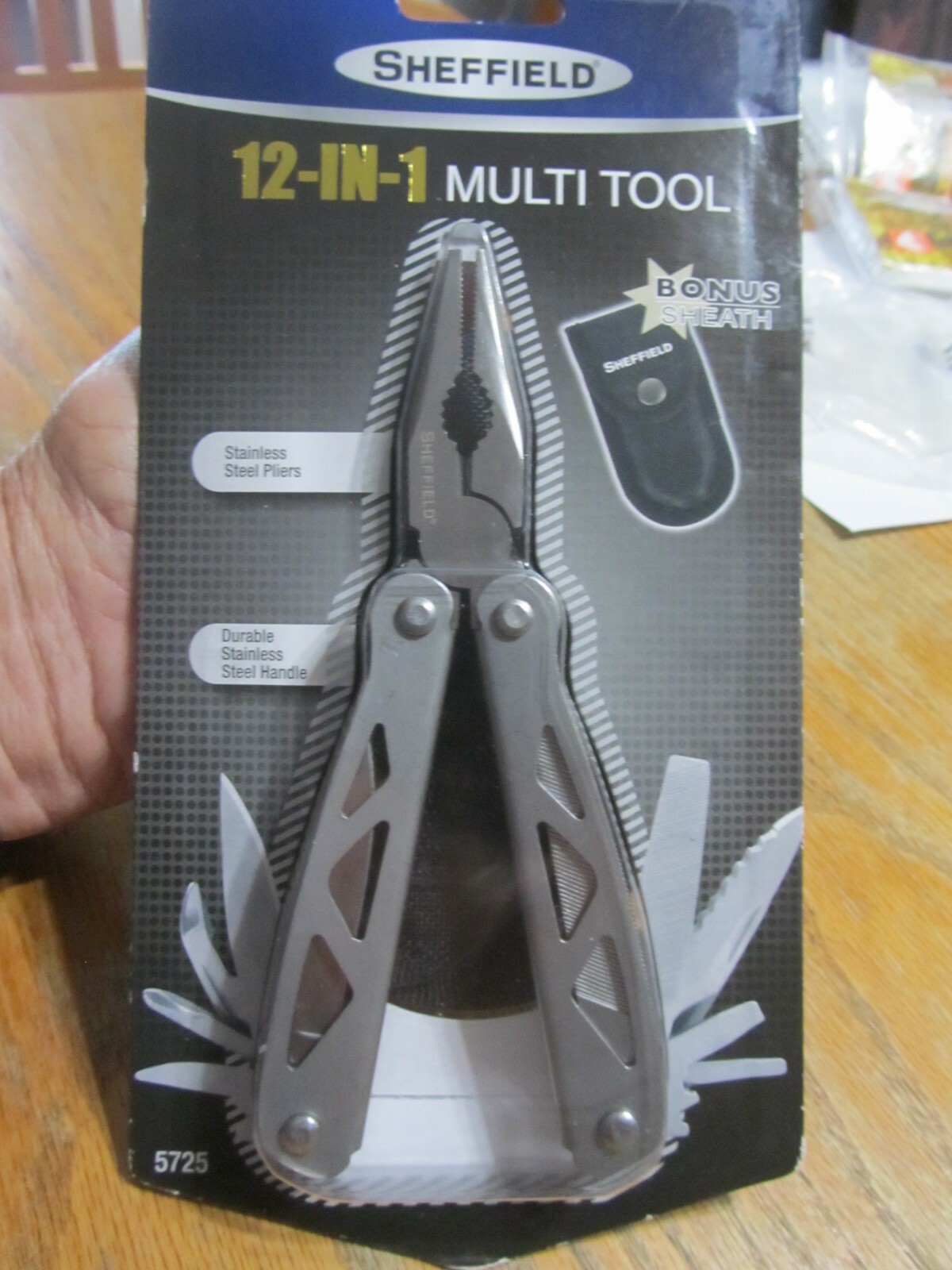 K18 NIP Genuine Sheffield 12-N-1 Multitool & Sheath, Stainless #5725