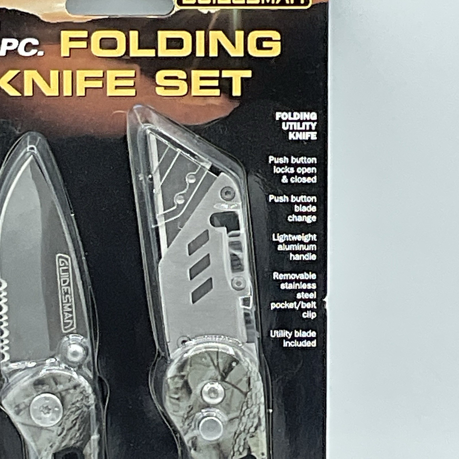 Guidesman 2.5″ Folding SS Knife,Titanium Plated Drop Pt + Utility Knife, 2PC Set