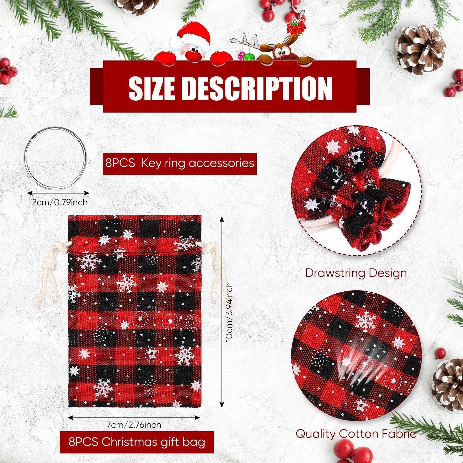 8 Pcs Christmas 11 in 1 Credit Card Multitool with Plaid Burlap Bags Christma…