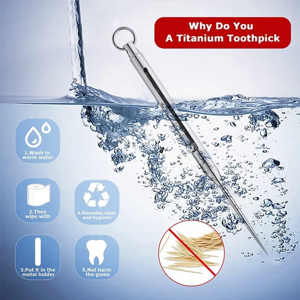 1pc Portable Titanium Toothpick with Keychain Holder Reusable Outdoor Tool – NEW