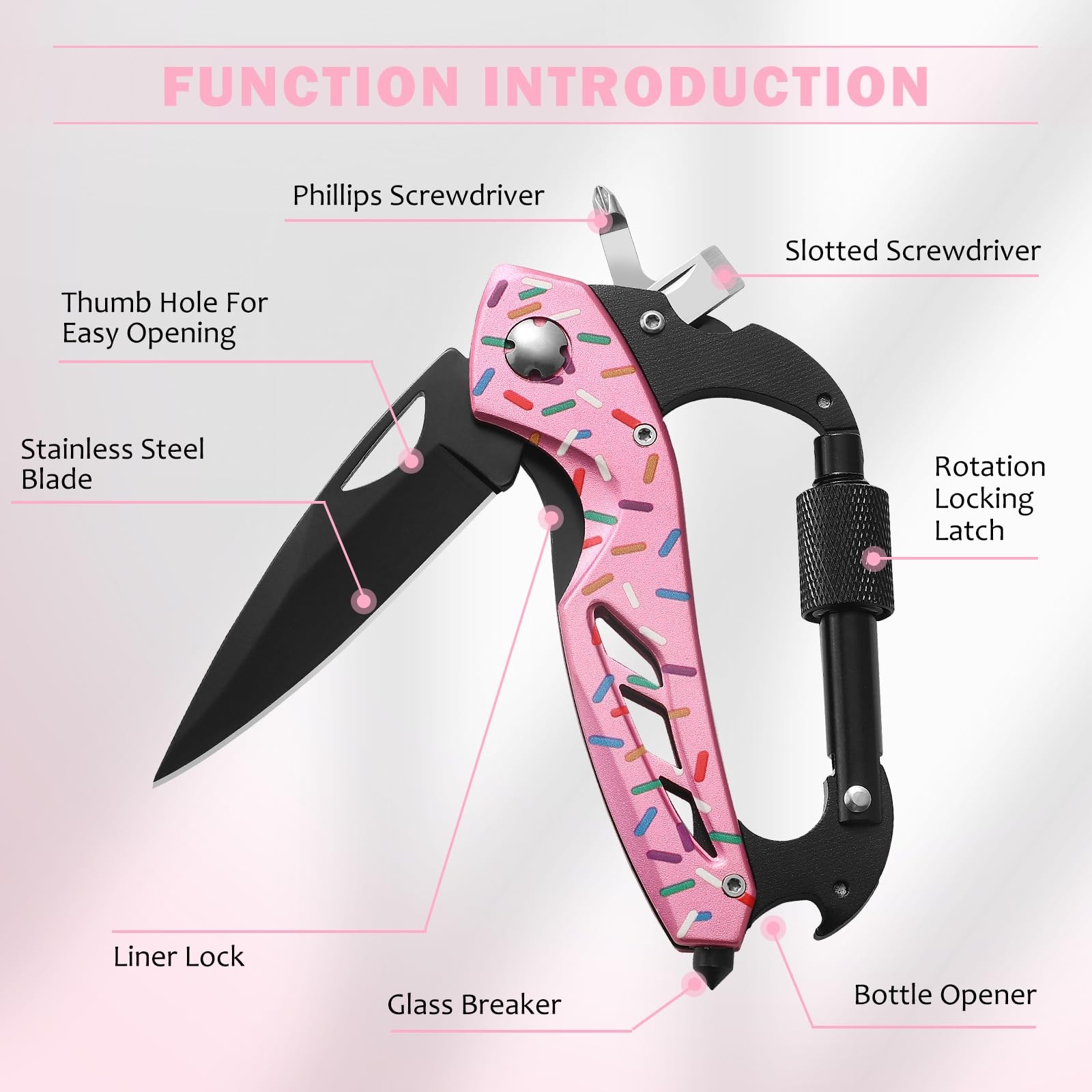 Donut Multitool Carabiner Knife Gifts for Women Men,Survival Gear for Camping…