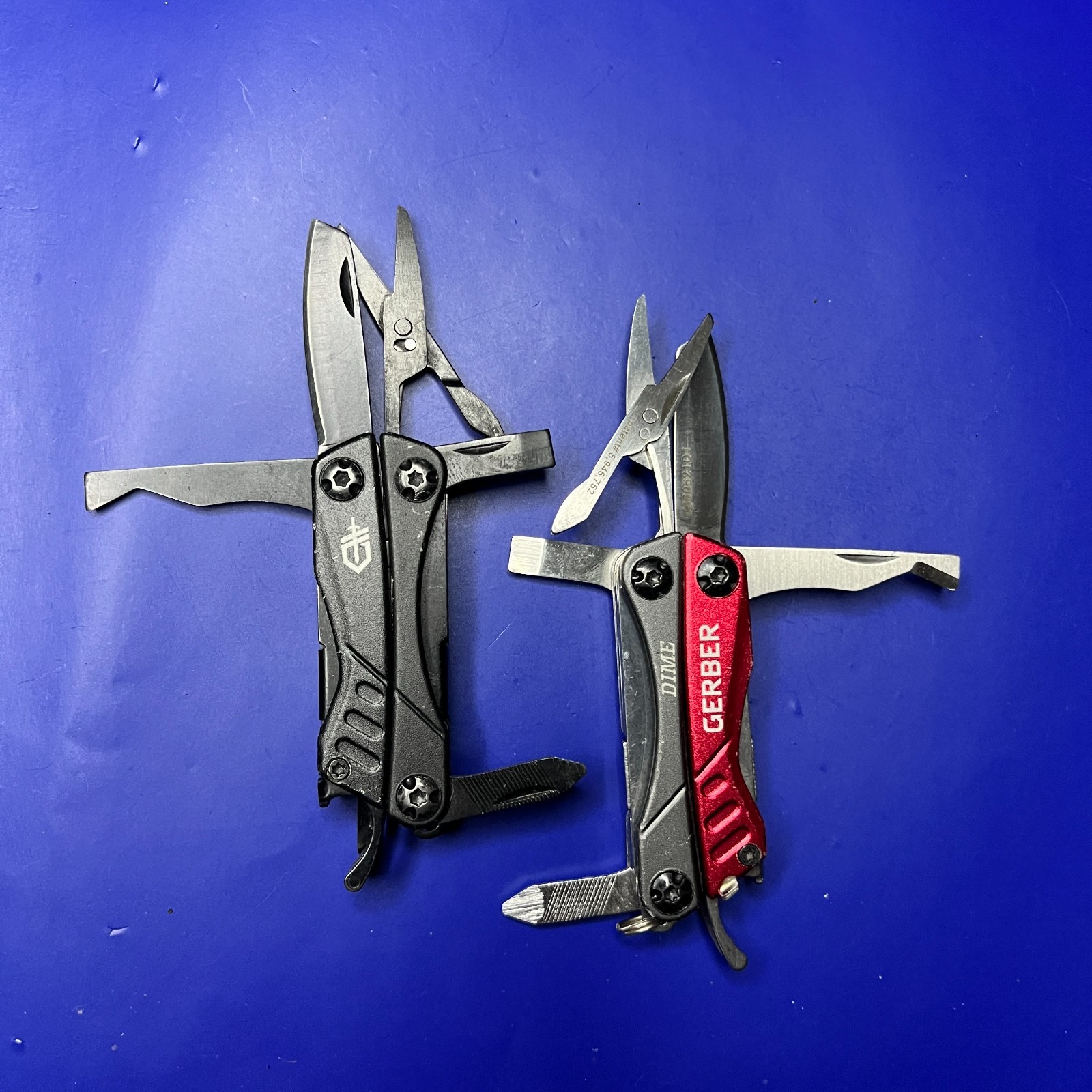 Lot of 2 Gerber Dime Multi-Tools Small Keychain Pliers Knife File Scissors