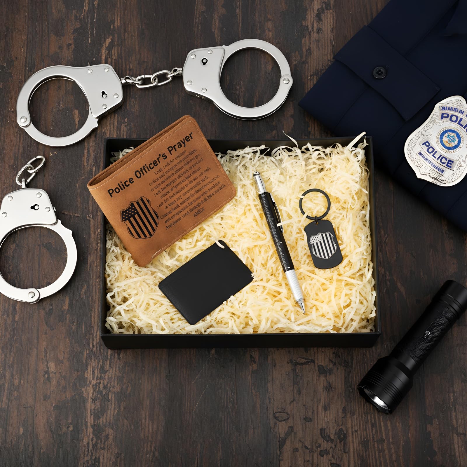 4 Pcs Police Gifts Set for Men with Retro Brown Wallet 6 in 1 Multi Tool Pen …