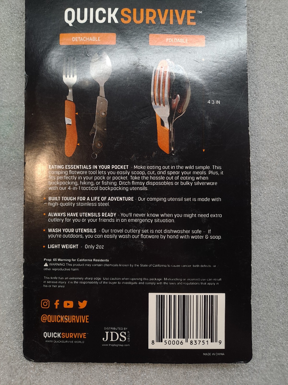 QuickSurvive 4-in-1 Camping Utility Stainless Steel Utensil Tool