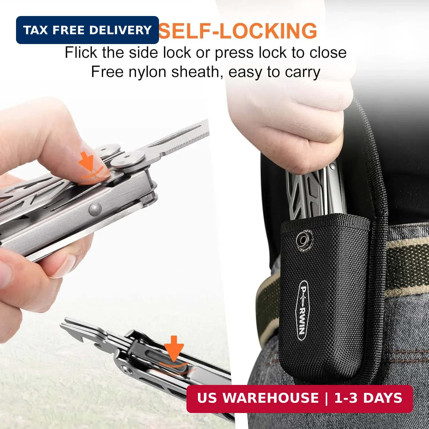 PERWIN Multitool, 17-in-1 Stainless Steel Multi Tool Pliers with Self-Locking, P