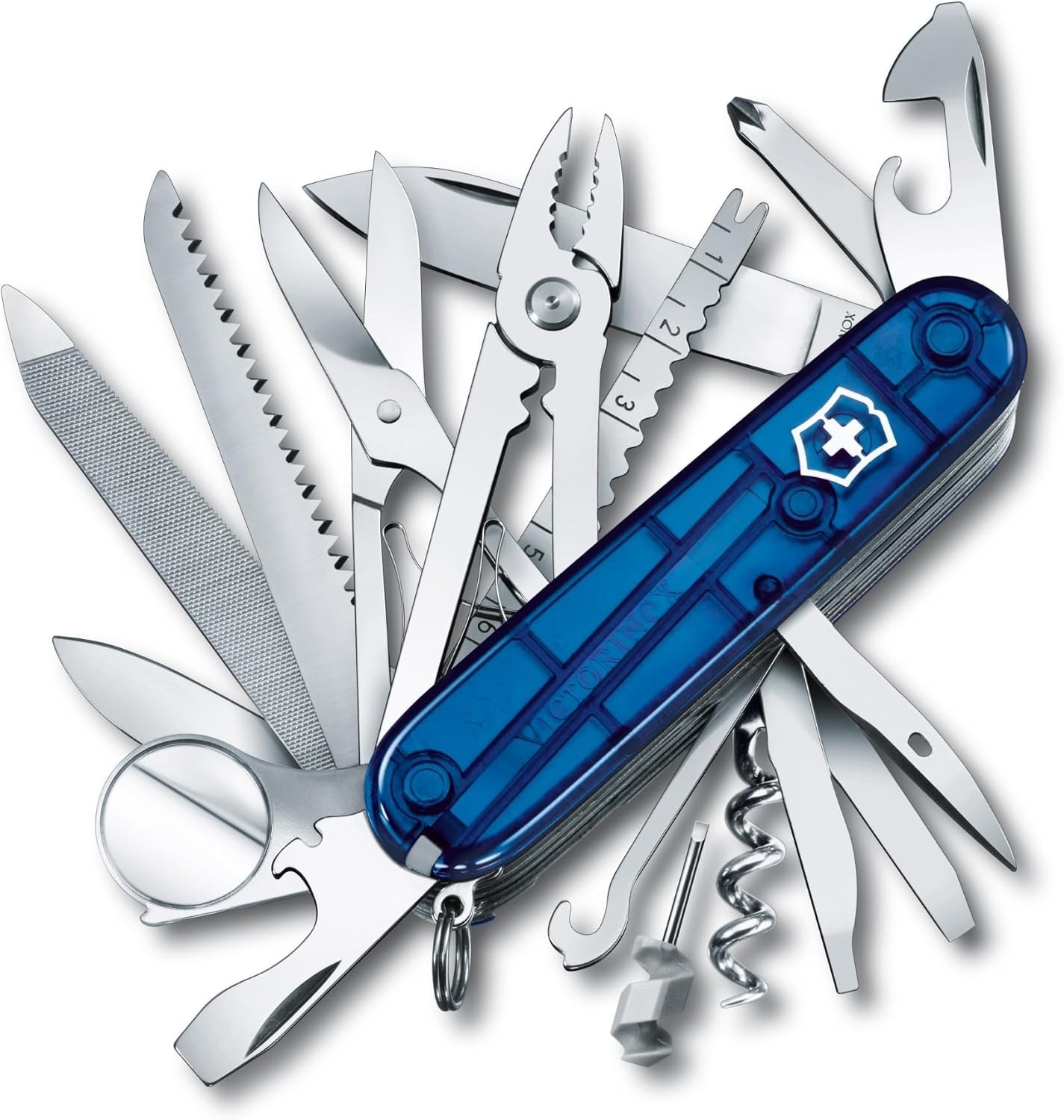 Victorinox Swiss Champ T2 Blue Transparent 33-Function Knife 1.6795.T2 New