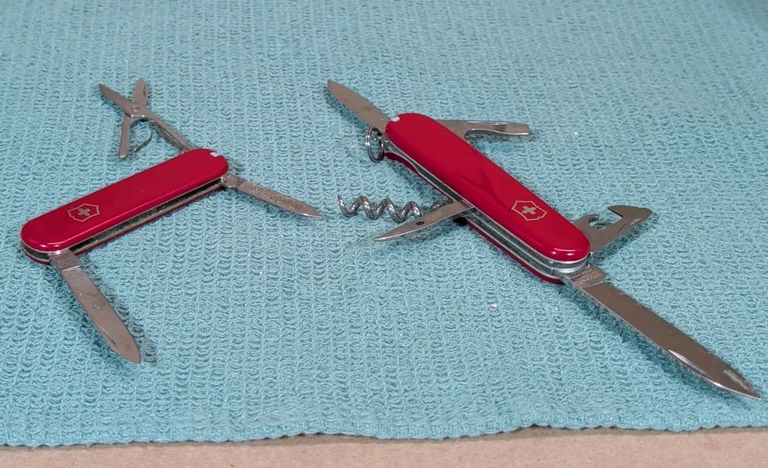 Pair Victorinox Swiss Army Knives Red Spartan 91mm & Classic SD 58mm Multi-Tools