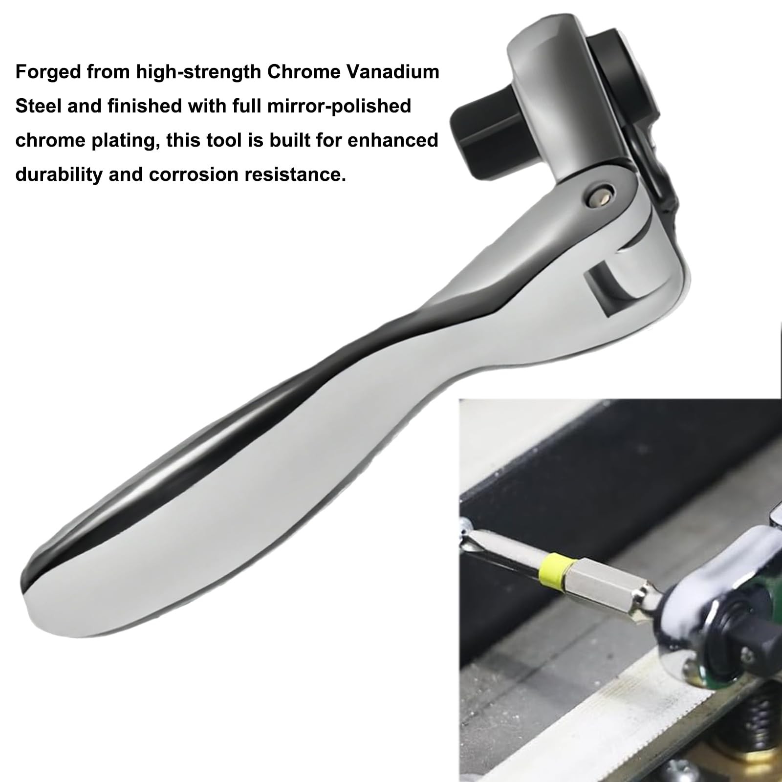 2-in-1 Flex-Head 1/4″ Ratchet Wrench 72-Tooth Reversible, Mini Socket & Hex B…
