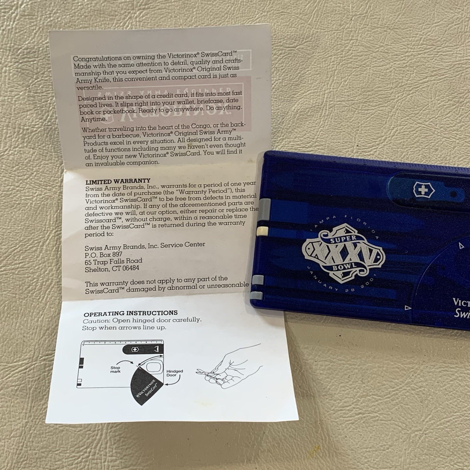 Victorinox Blue Swiss Card Wallet Multi Tool Tin Box Super Bowl 35 Tampa Fl 2001
