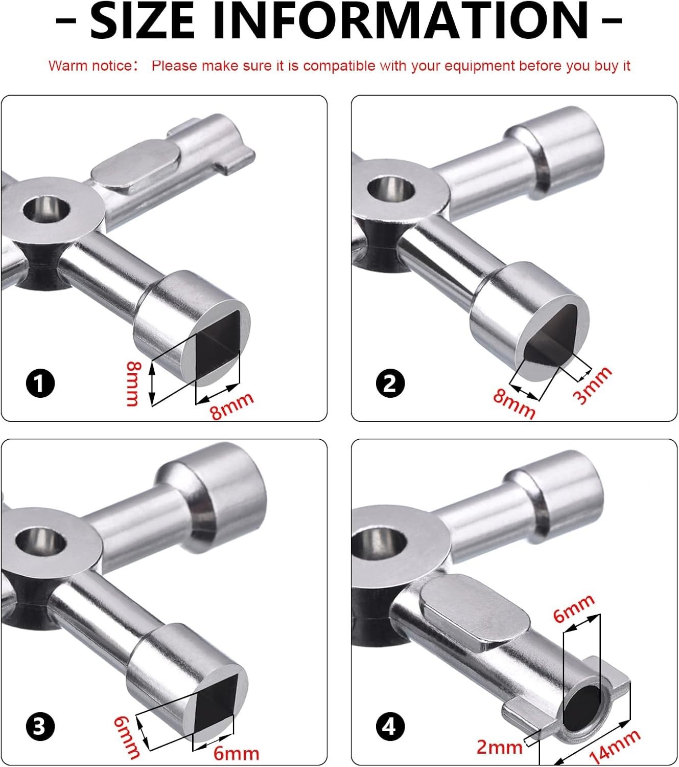 Durable 4-Way Utility Key – Lightweight Zinc Alloy Tool for Cabinets and Valves