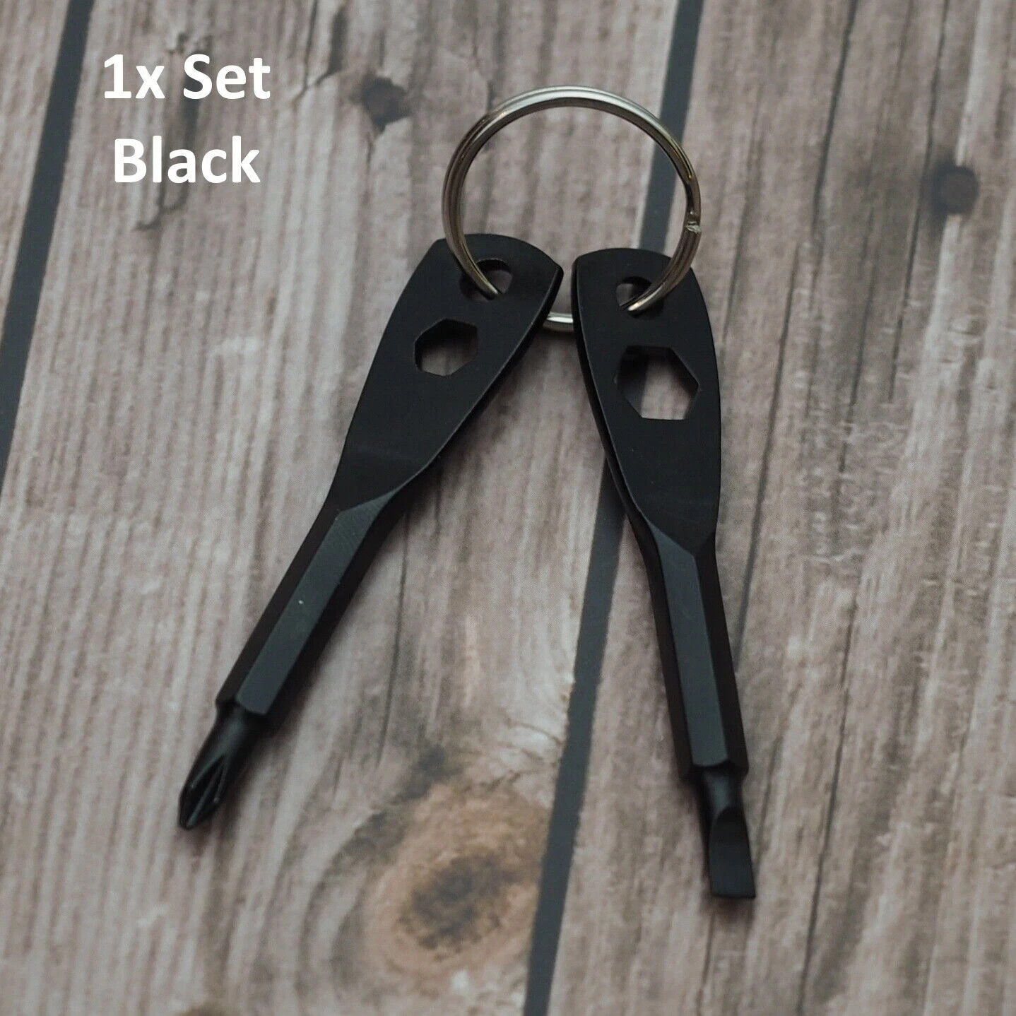 5pcs – Screwdriver Keychain Set EDC Pocket Tool Hex Nut Wrench Key Ring – Black