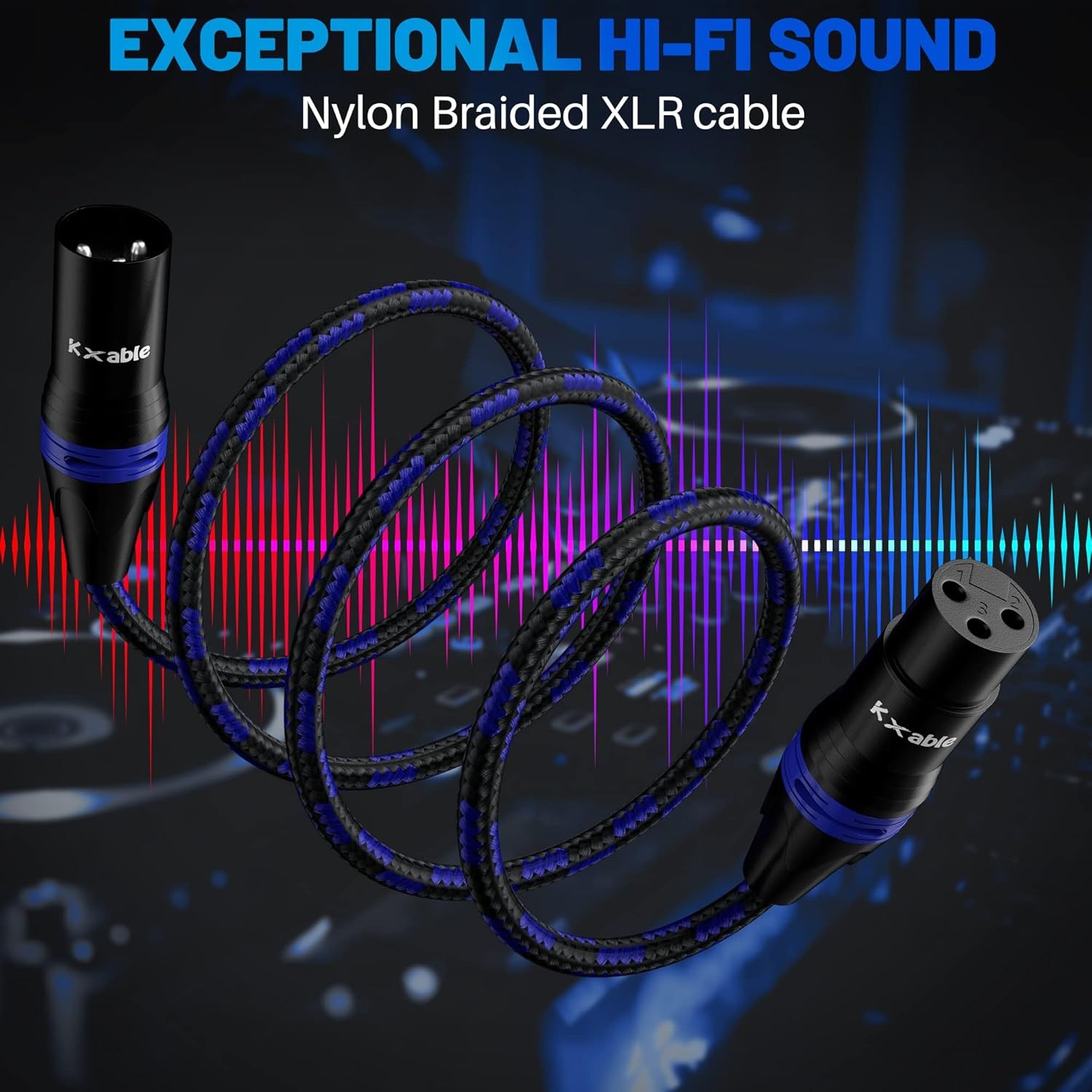 XLR Pro Mic Cable 10 Ft 2-Pack Male to Female 3-Pin Green Balanced Shielded Micr