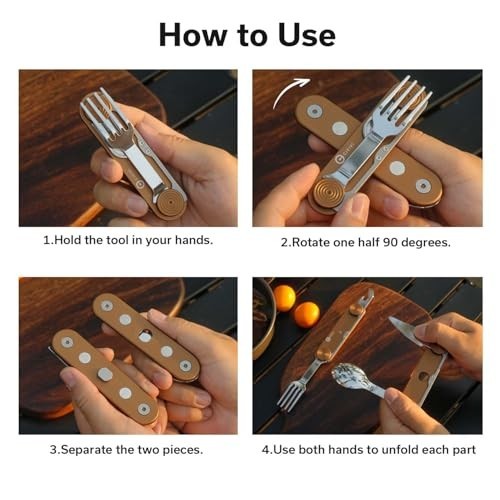4-in-1 Camping Utensil Set – Stainless Steel Knife, Fork, Spoon & Bottle Opener,