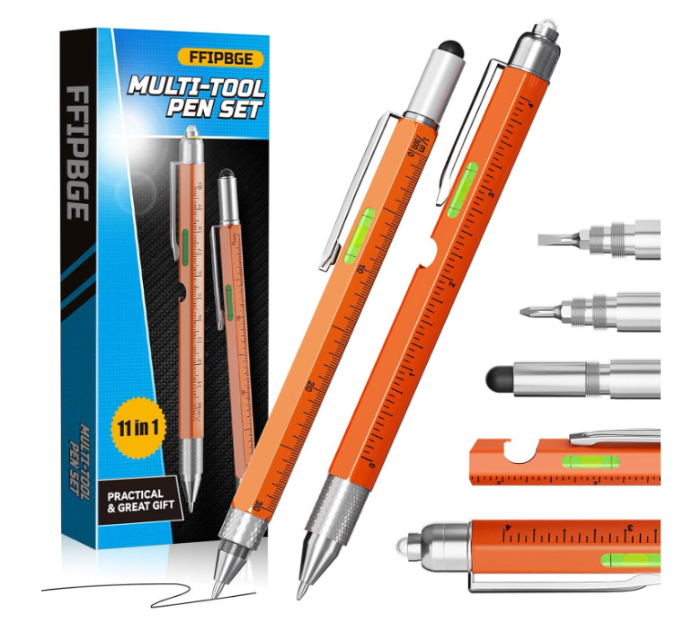 Set de 2 bolígrafos multiherramienta 11 en 1 con luz LED, regalo ideal para homb
