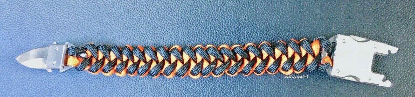 Paracord Emergency Tactile EDC Survival Knife Bracelet, Black & Orange BR6 New