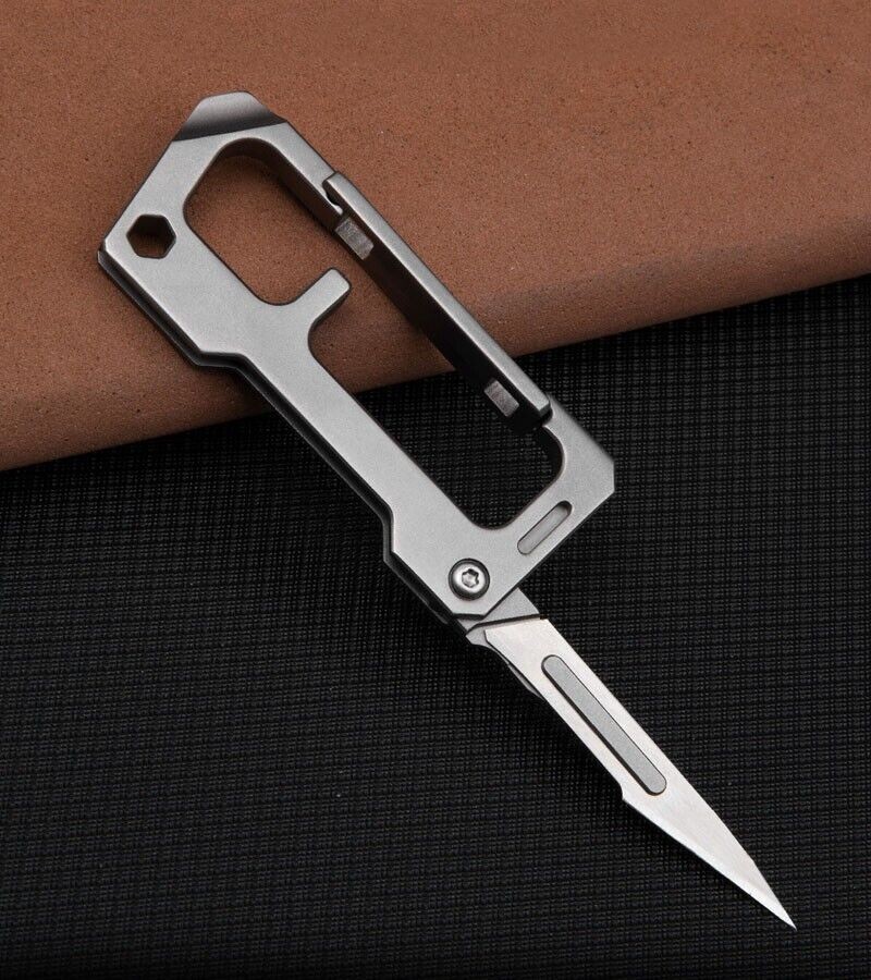 Titanium Multi Tools EDC Keychain Carabiner Folding Utility Knife Scalpel Blade