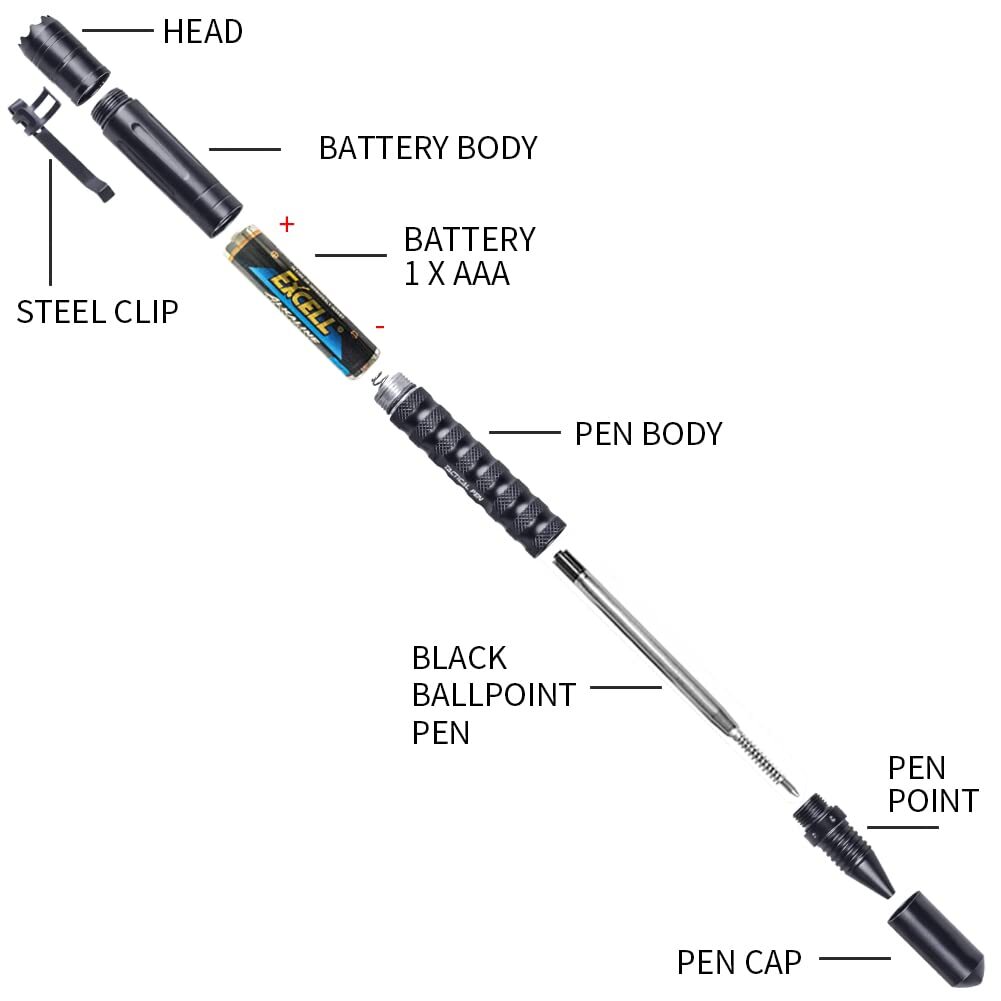 Tactical Pen w/LED Flashlight & Glass Breaker – Self-Defense Survival Writing…