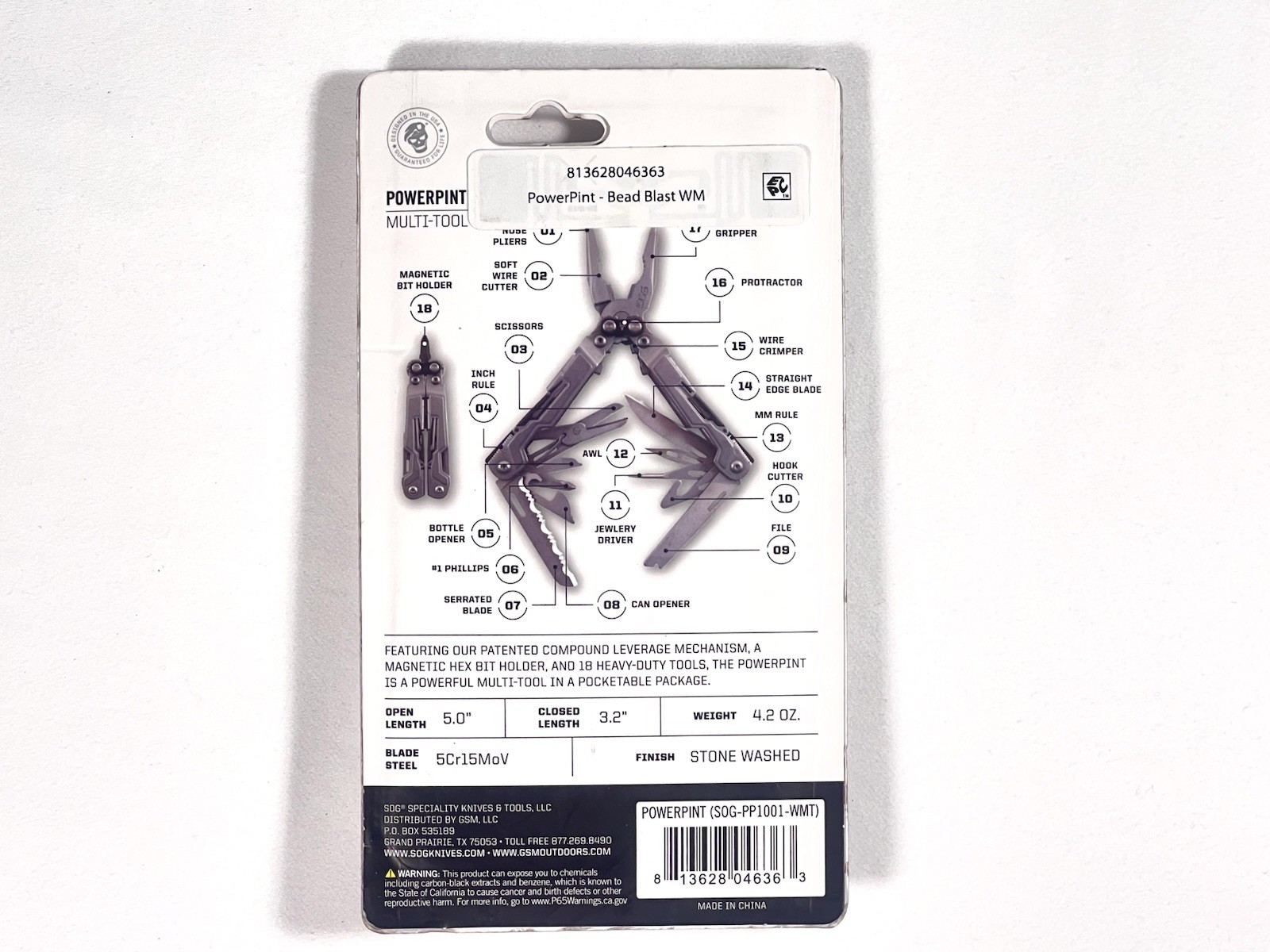 SOG Powerpint Silver Needlenose Pliers Scissors Knife MultiTool PP1001-WMT