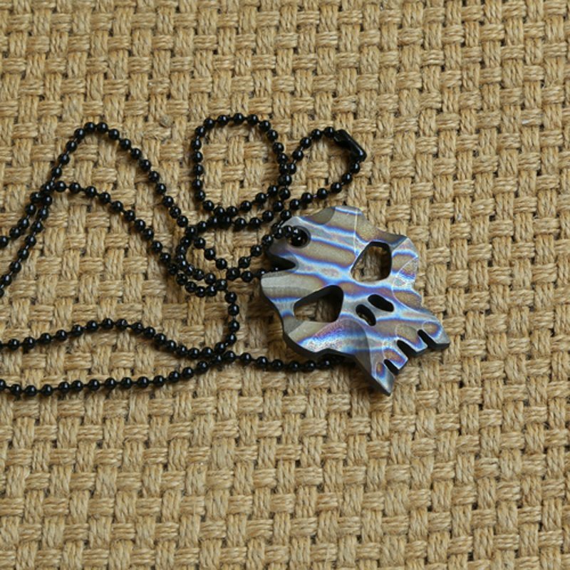 Titanium TC4 Skull Beads EDC Flame Key Chain Necklace Pendant Ornaments DIY Bead