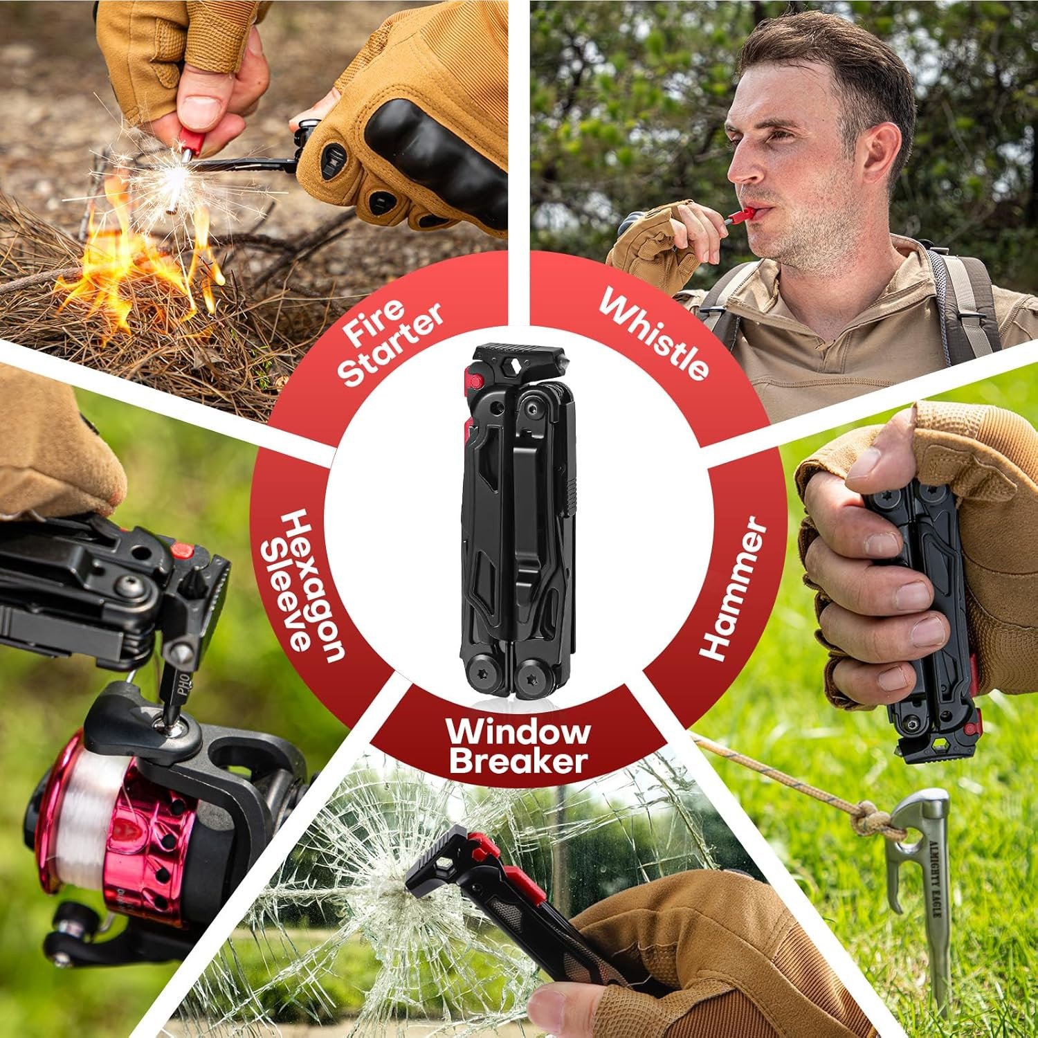 Multitool with Pocket Knife, 27-In-1 Stainless Steel Needle Nose Pliers with Scr