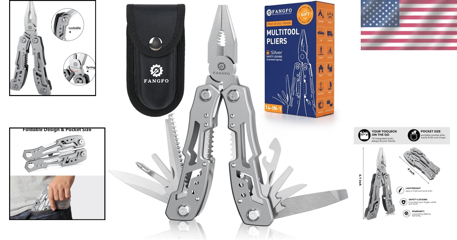 Elegant 14-in-1 Stainless Steel Multitool Pliers with Safety Lock – Perfect Gift
