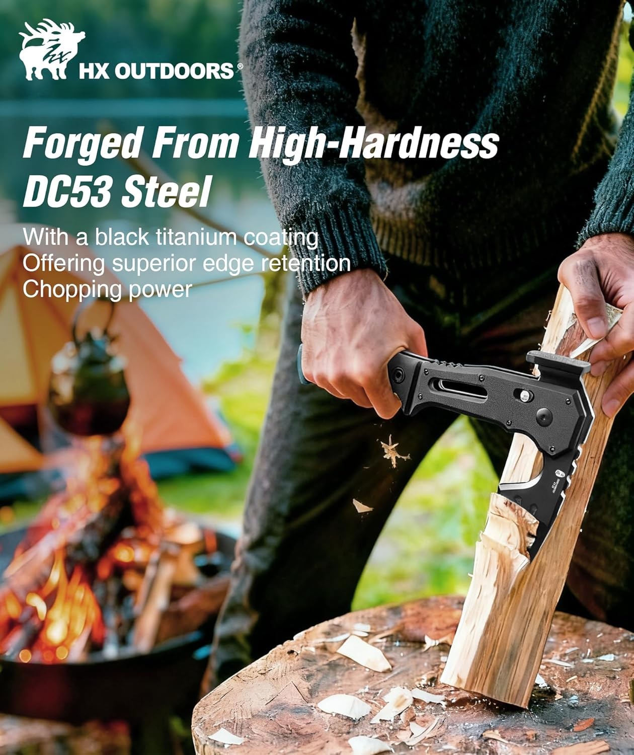 Folding Tactical Axe Survival Multitool DC53 Steel Blade W/ Black Titanium