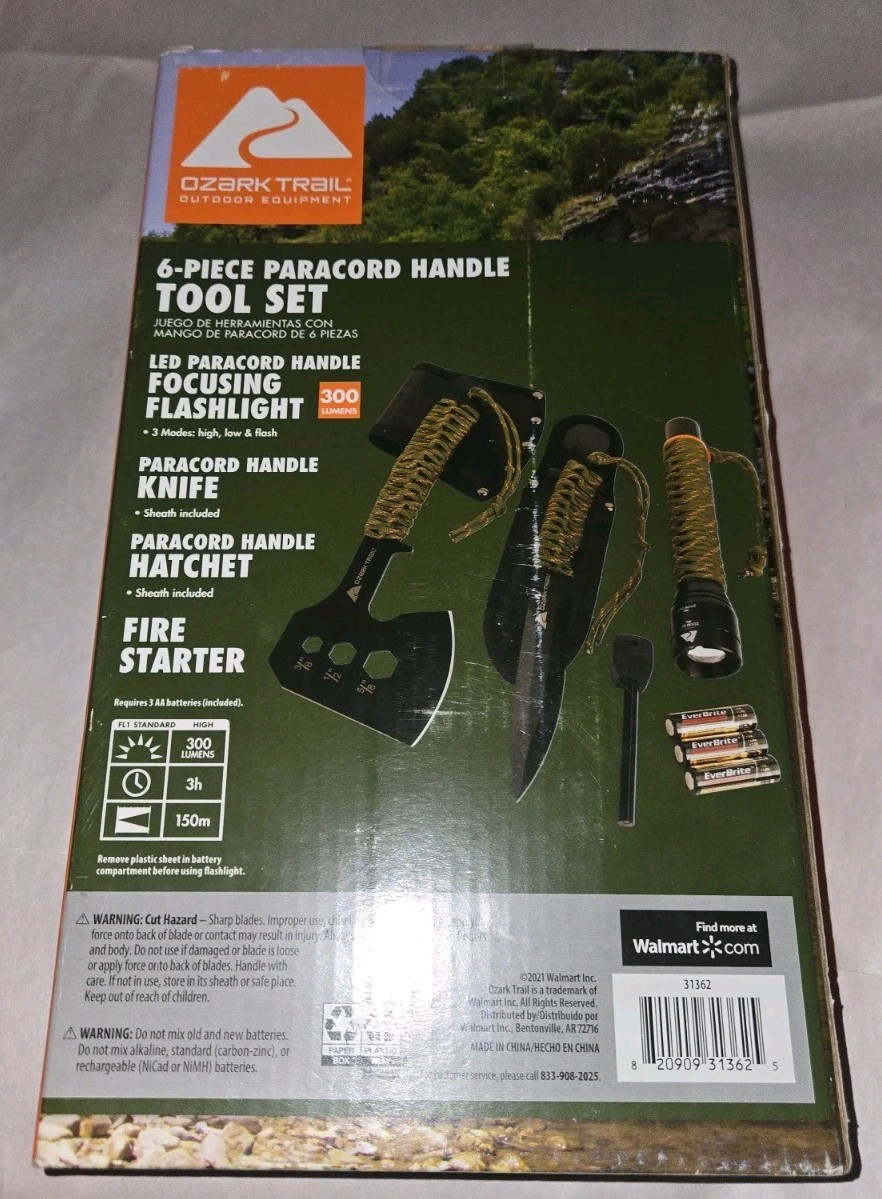 New Ozark Trail 6 Piece ParaCord Handle Tool Set 300 Lumens Unopened