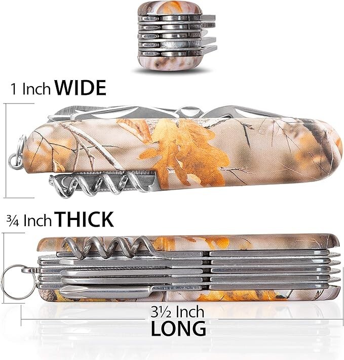 MAXAM, 16-Function Knife with Leymar Handle, Stainless Steel Multi Tool – Camo
