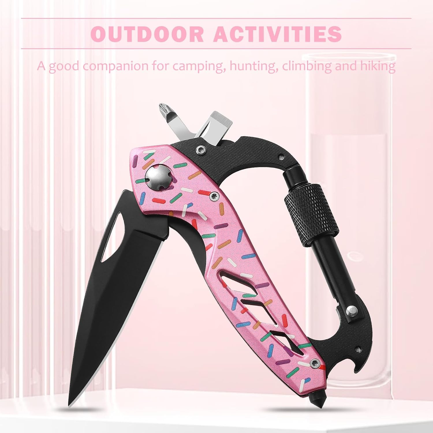 Donut Multitool Carabiner Knife Gifts for Women Men,Survival Gear for Camping Hi