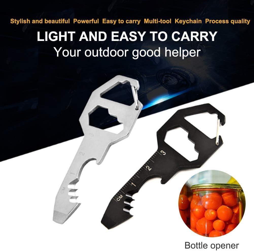 2PCS Keychain Bottle Opener Multi Tool, 100% Stainless Steel EDC Gadget, 6 Tools