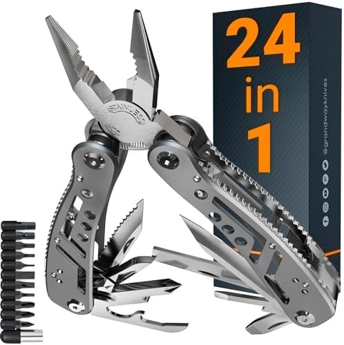 Multitool 24 In1 Mini Tools Knife Pliers +11 Bits Multi Tool All in One St.Steel