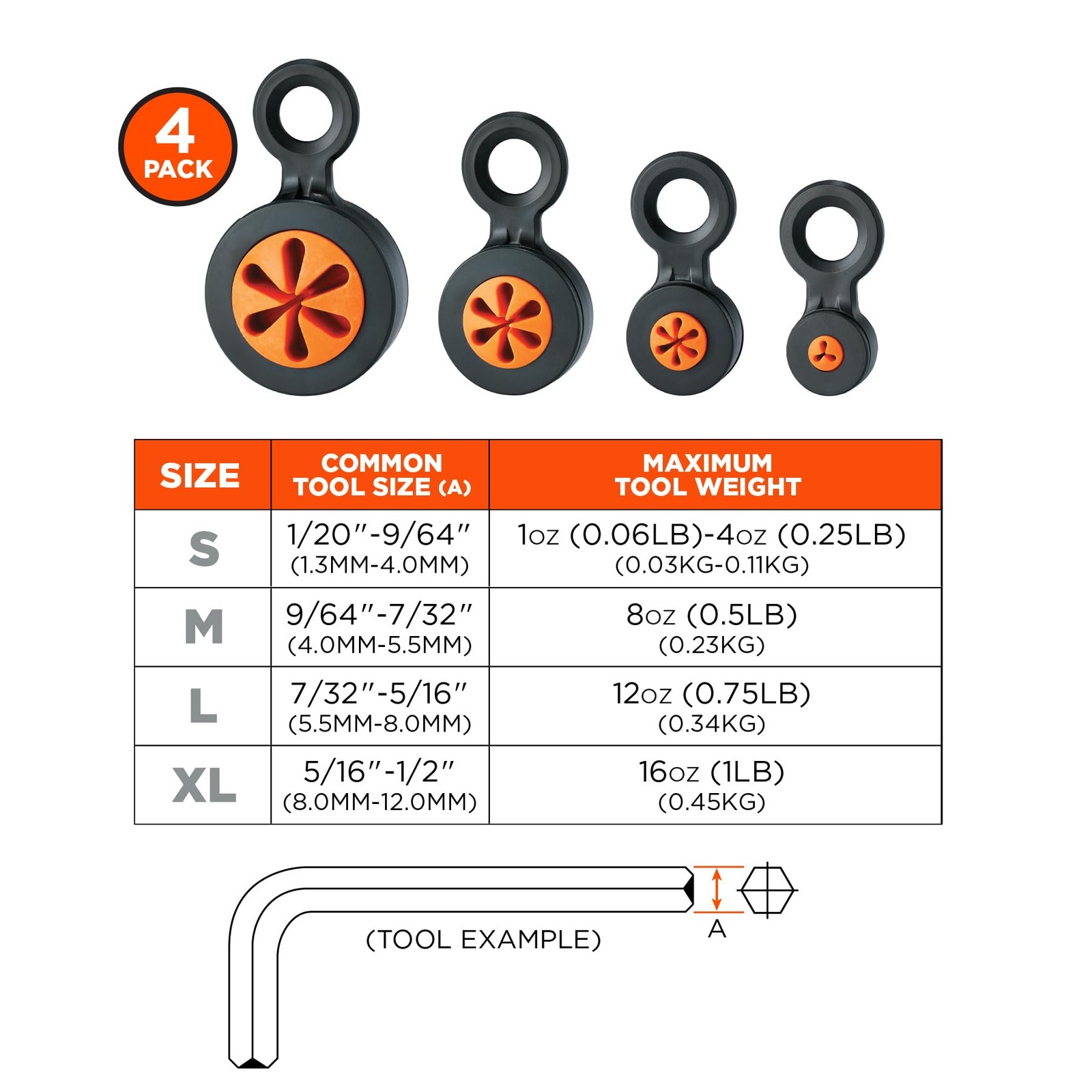 4 PCS Squids 3740 Hand Tool Attachment Slips Black & Orange Variety Pack