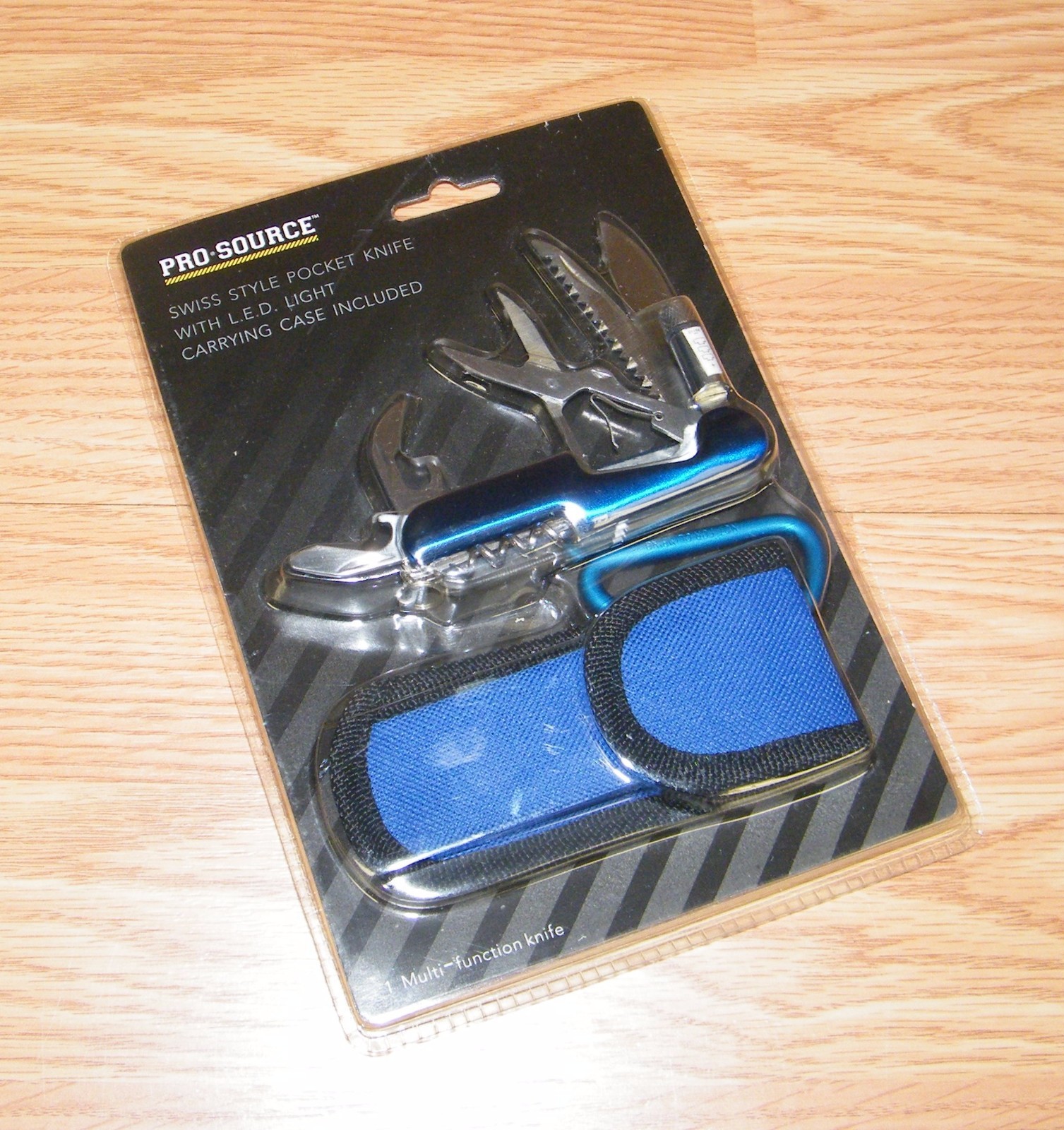 Genuine Pro Source Blue Swiss Style Pocket Knife With LED Light & Carrying Case