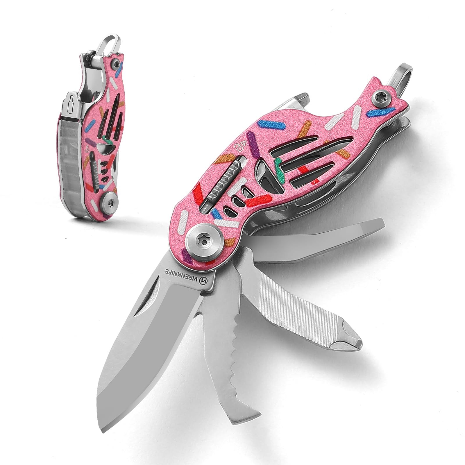 VIRENKNIFE Folding Pocket Utility Knife,Keychain Knife，9 in 1 Multitool，Packa…