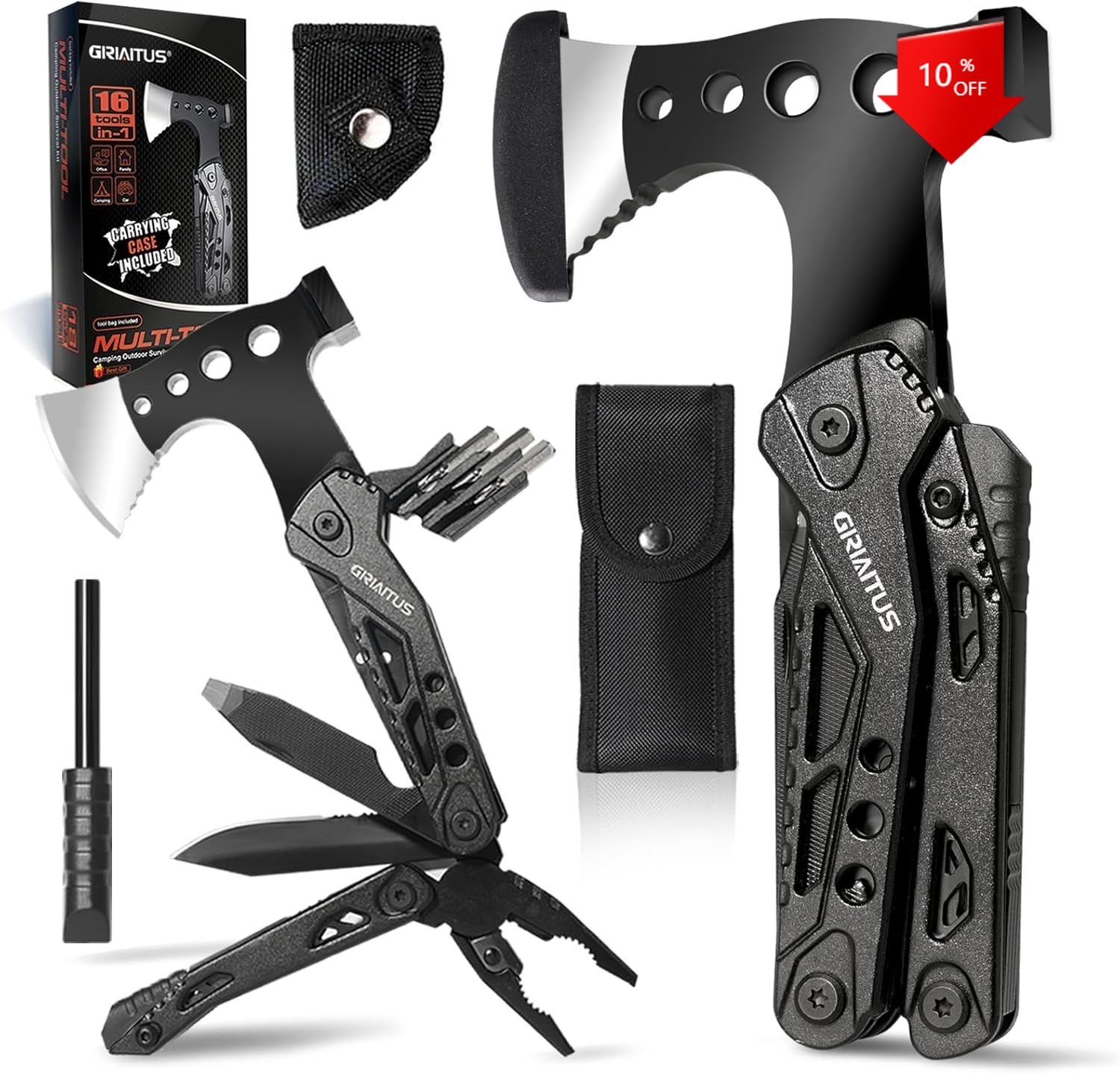 Camping Multi-Tool Accessories, 16-in-1 Multi-Functional, Includes Sheath