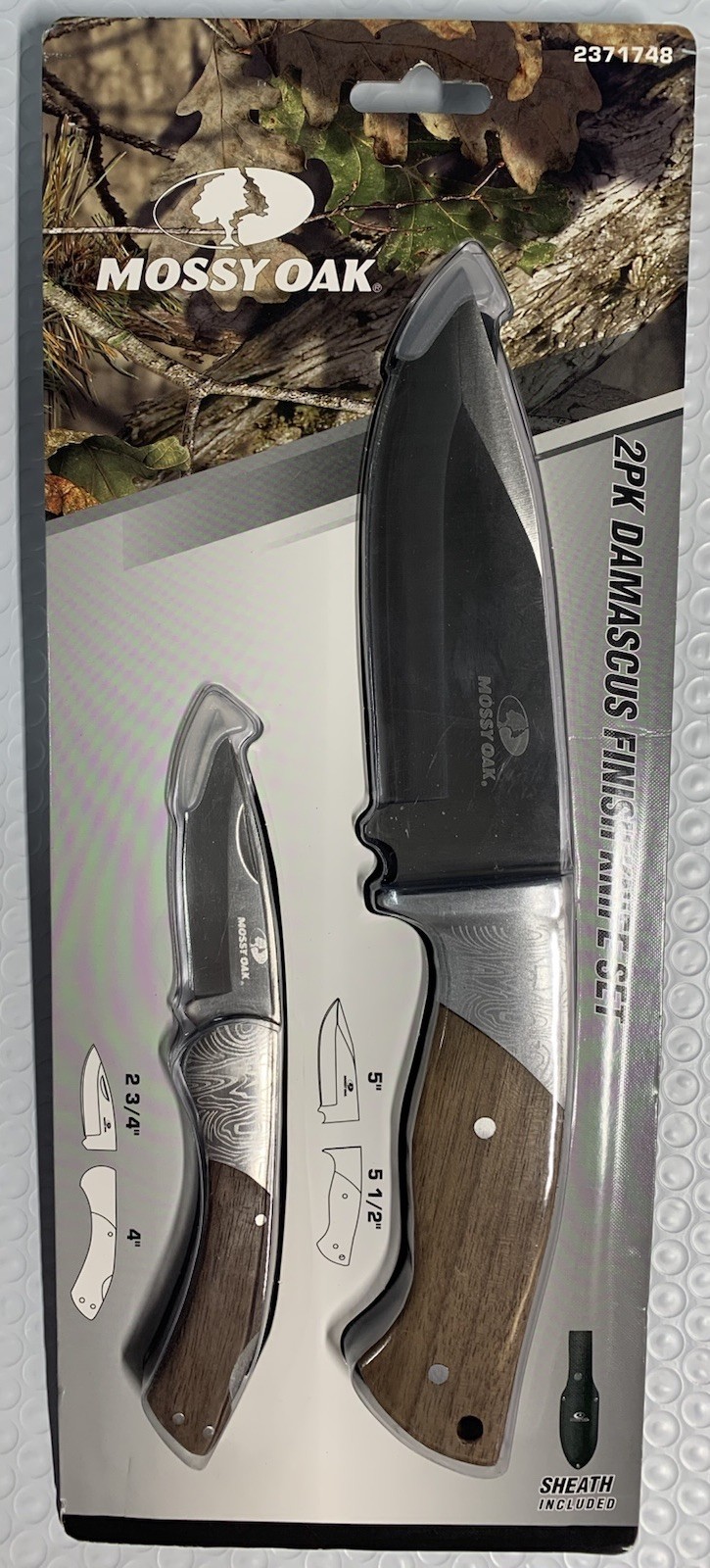 Mossy Oak Damascus Knife Set, 2 pack, 6.75″ Folding, 10.5″ Fixed Blade & Sheath