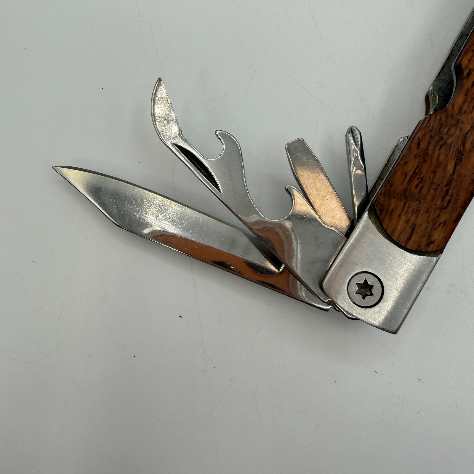 Sheffield 9 Multi-Tool Wood Handle Stainless-Steel Blade Pliers Saw Knife Opener