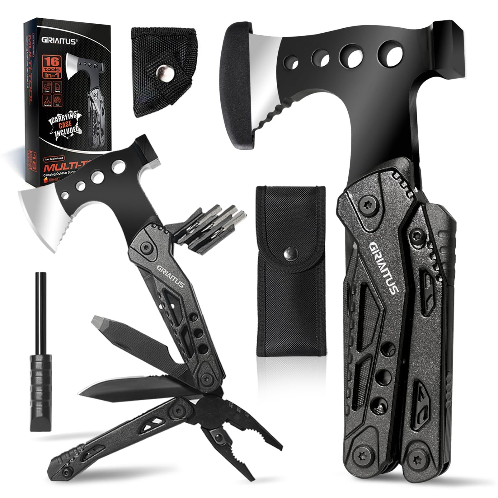 16 in 1 Multitool Survival Gear for Camping & Hiking, Multi Tool with Axe, Ha…