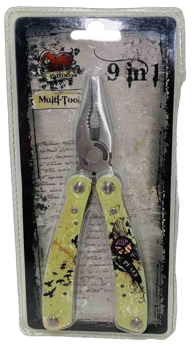 9-in-1 Multi-Tool Custom “Tattoo” Handle Knife Screwdriver Saw Pliers File NEW