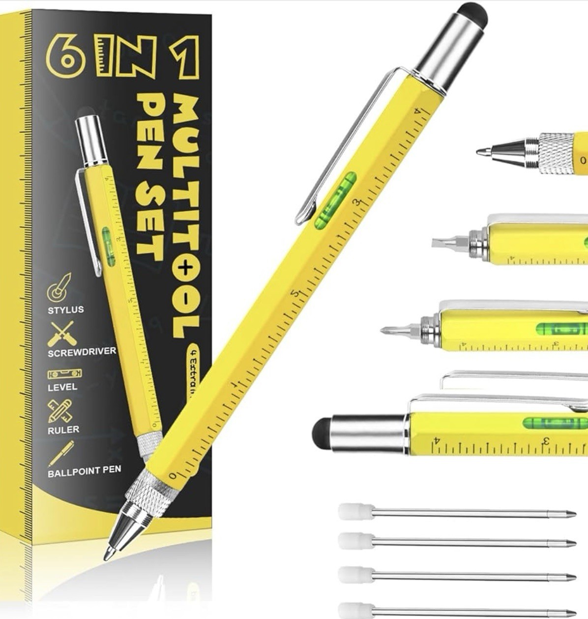 Multi Tool Pen 6 in 1 Gadgets Gift Idea – Level, Stylus, Screw Driver, Ruler