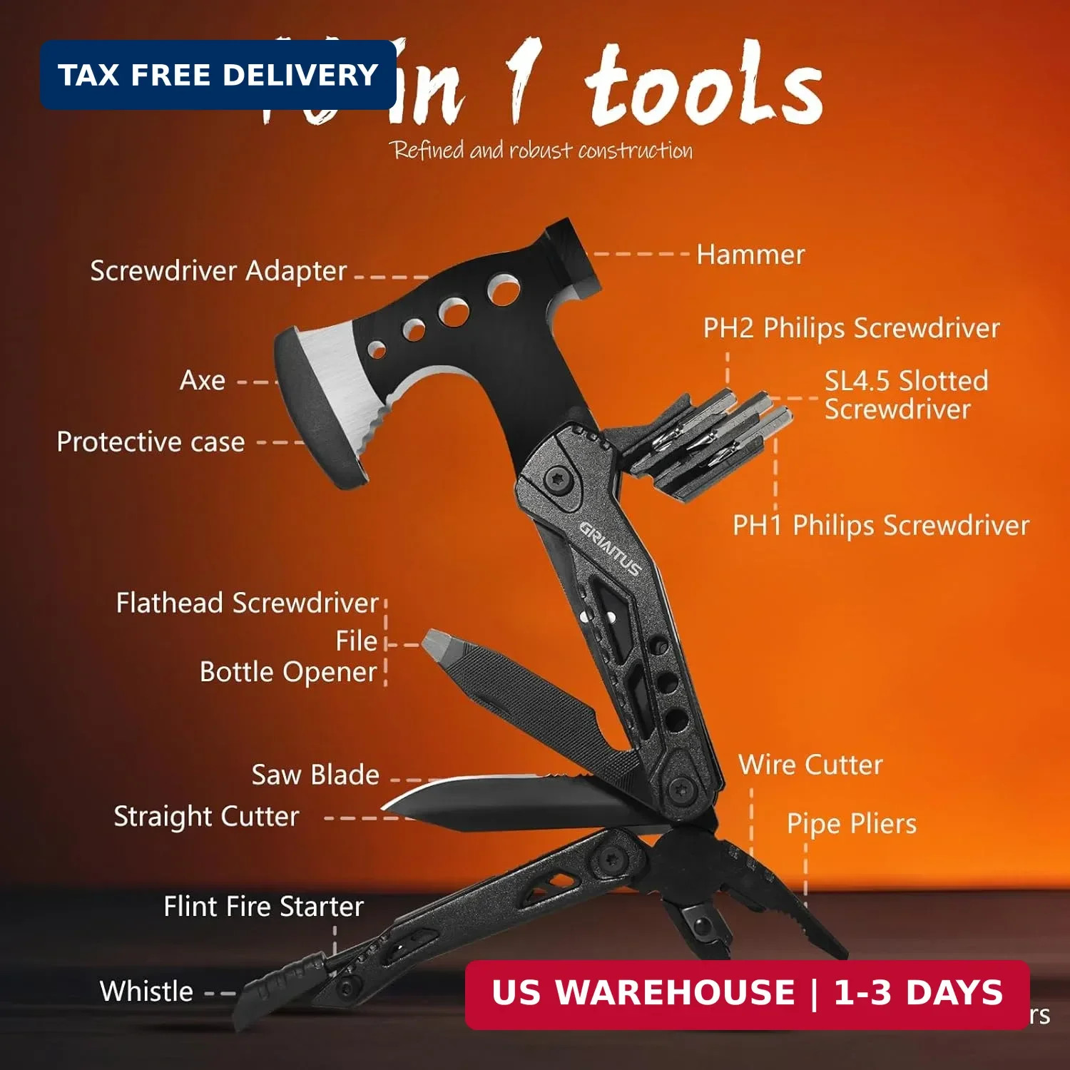 Camping Essentials Multitool Camping Accessories Gifts for Men 16 in 1 Multi Too