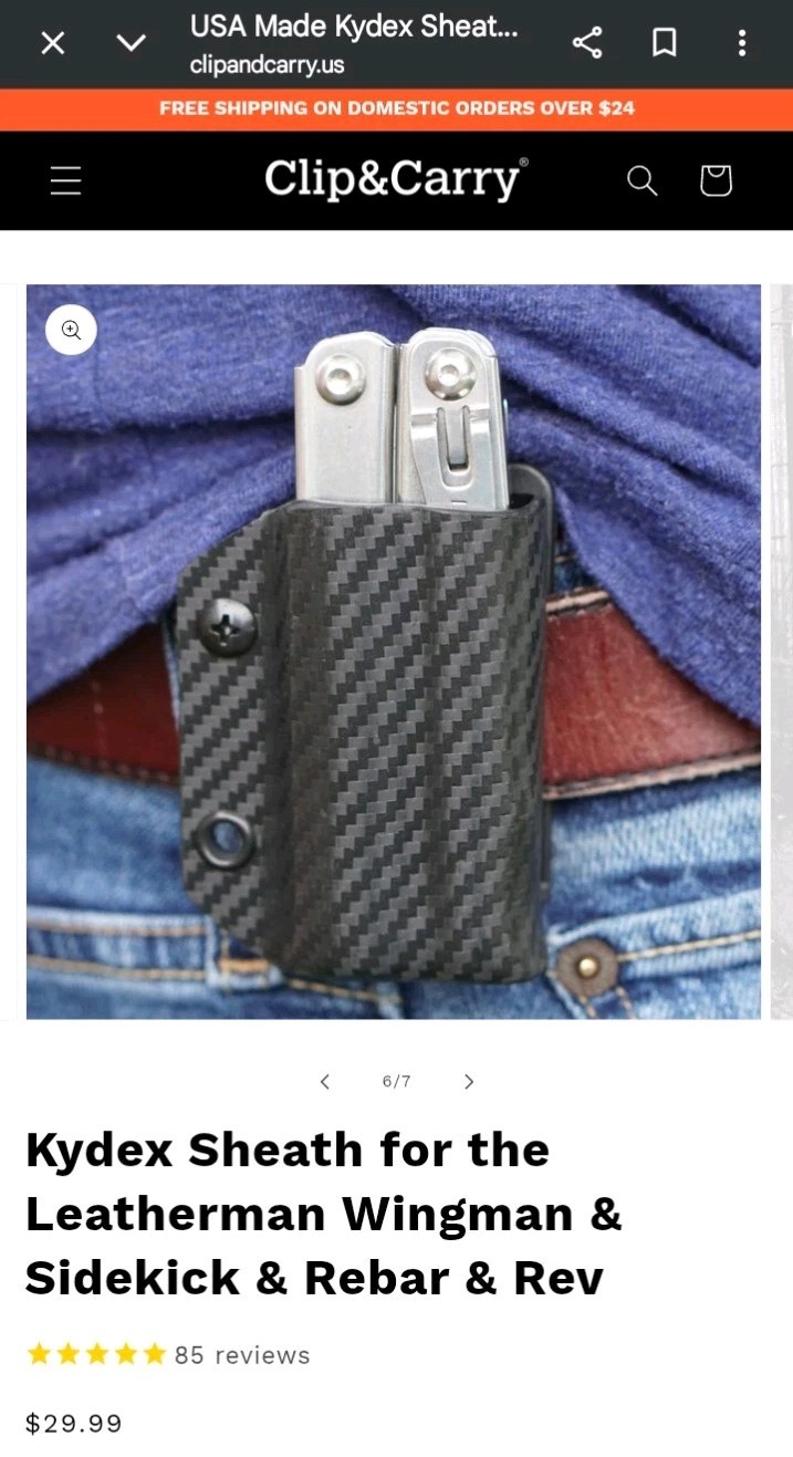 Clip & Carry Kydex Multitool Sheath Fits Leatherman: Wingman,Sidekick,Rebar,Rev